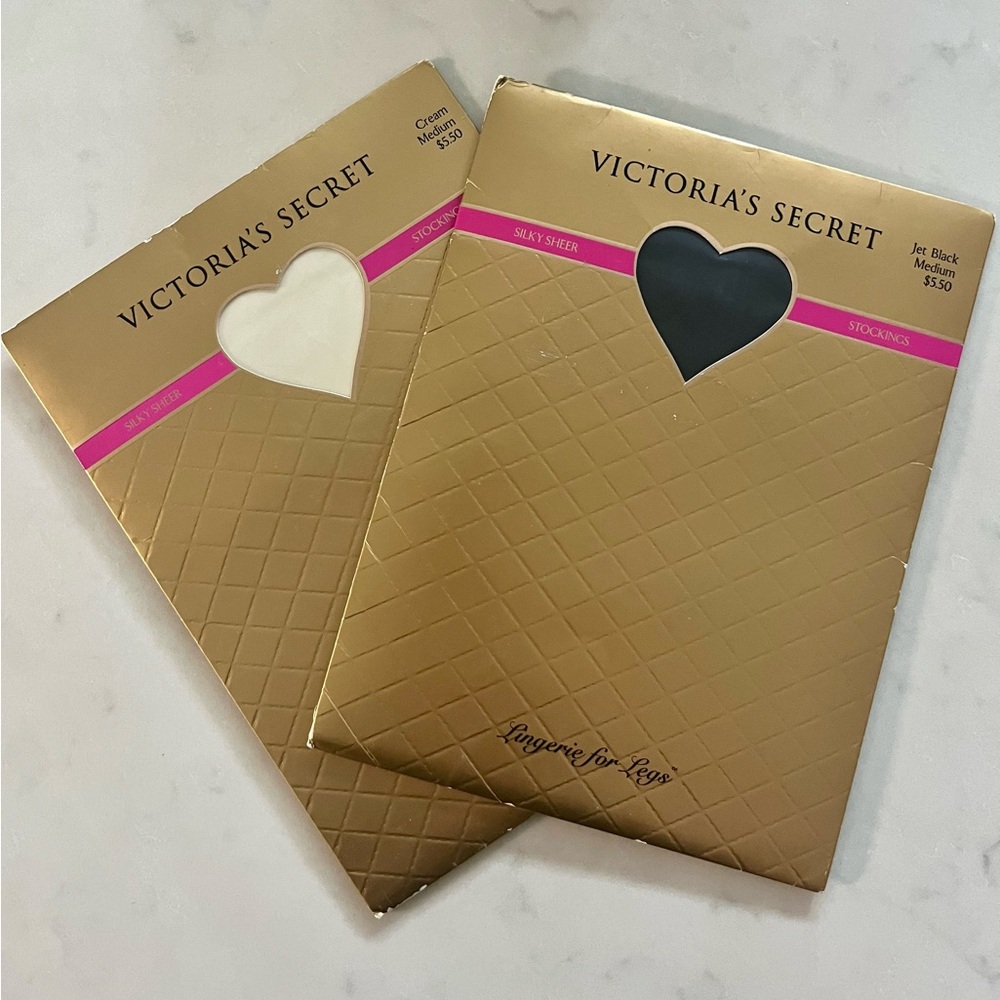 Vintage Victoria's Secret Stockings in Black and Cream. Size M. NWT